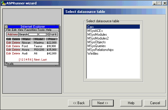 Select datasource table