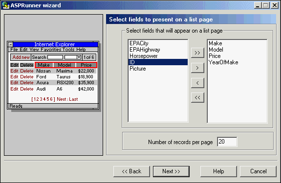 Select fields that will be displayed on list page