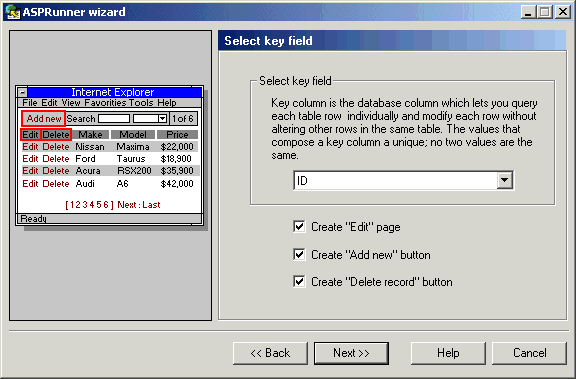 Select key field
