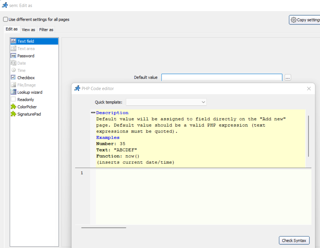 Default value for text field from SQL Query